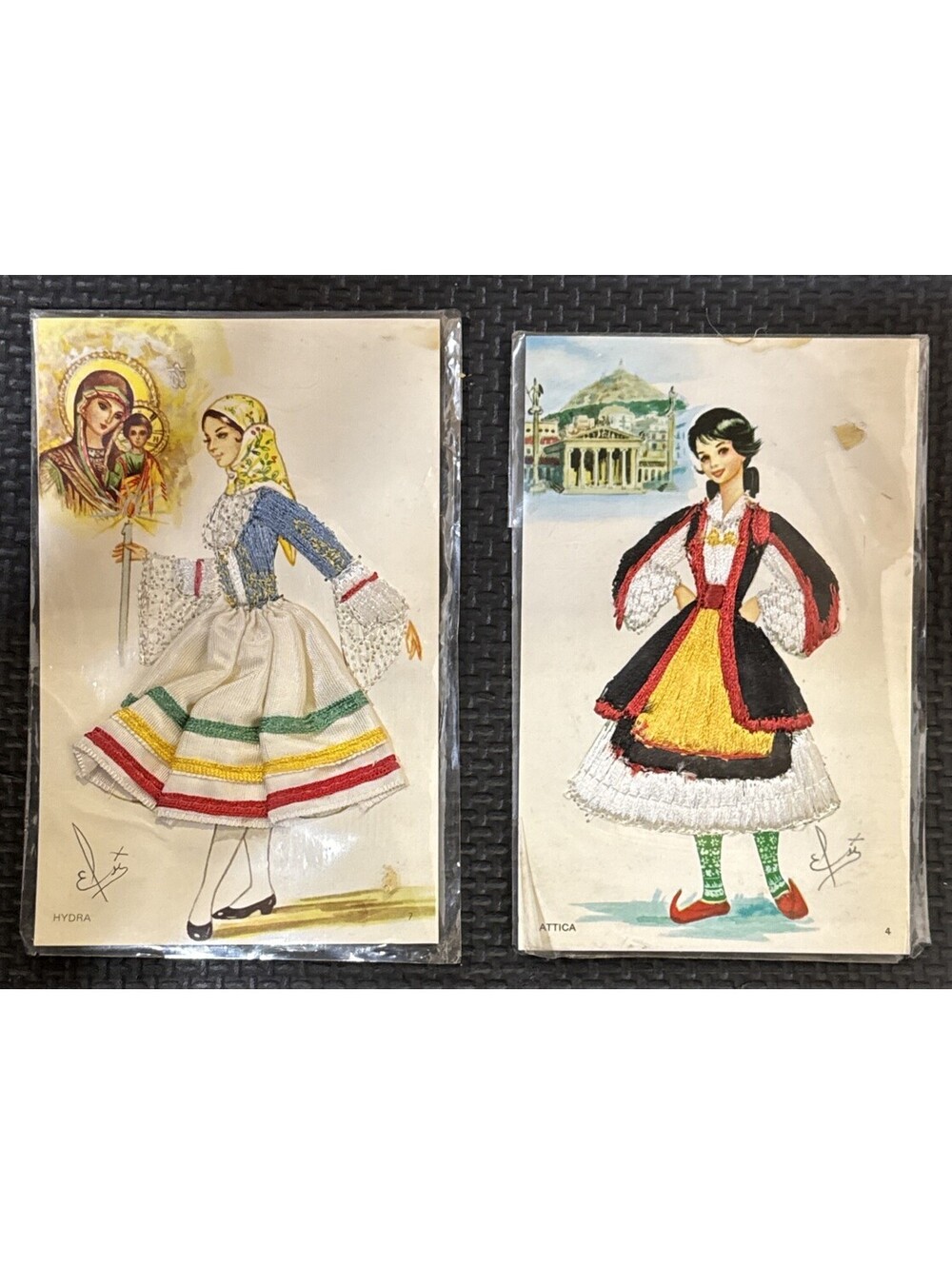 Vintage Silk Embroidered Spanish Post Cards Lot Of 2 | Signed
